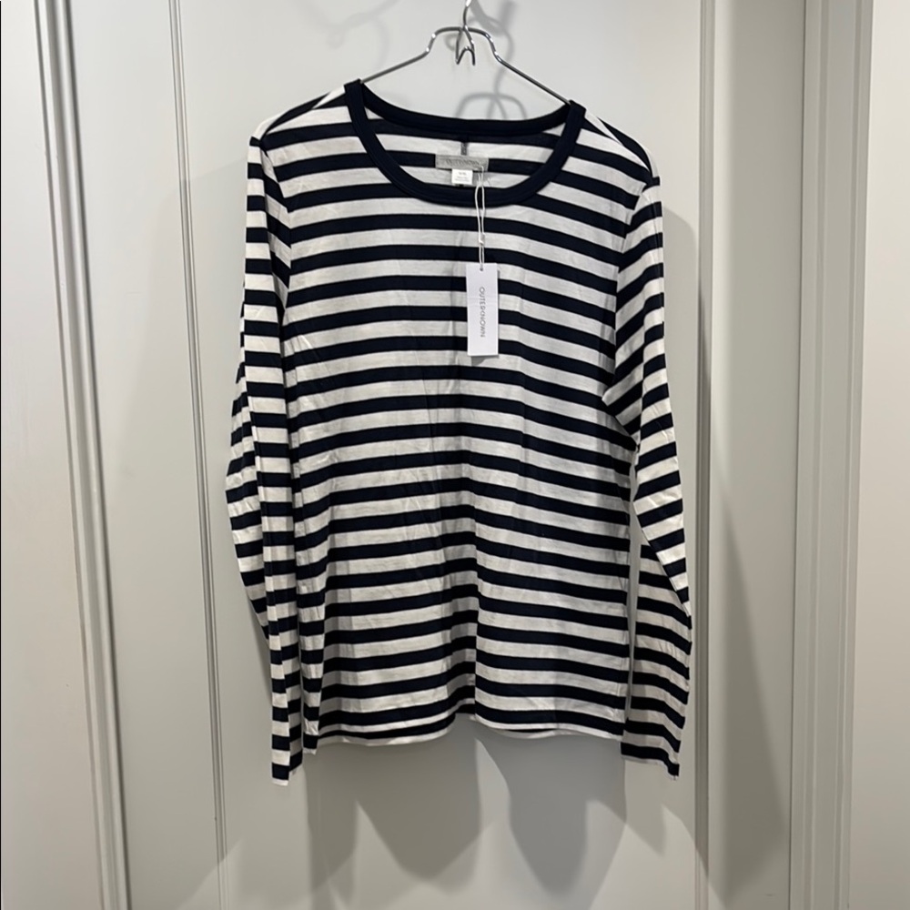 Outerknown Navy and White Striped Tee